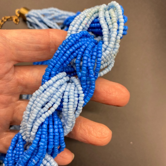 Chunky Seed Beads Blues Twist Boho Style Summer Beachy Necklace - Picture 3 of 5